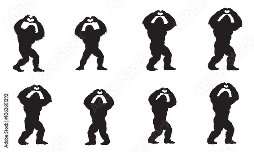 A valentine's day sequence of gorilla animation frames or keyframes for a walk cycle or movement analysis