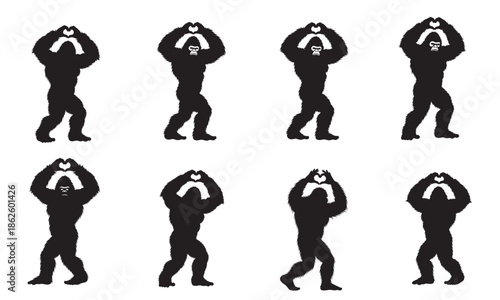 Valentine's day Gorilla animation sprite sheet illustration depicting various frames of movement