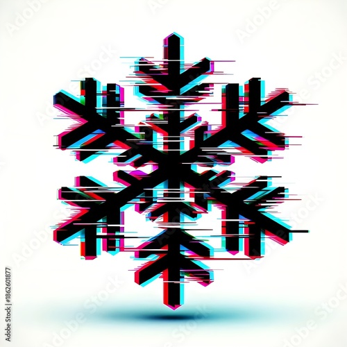 Glitch snow sign islolated on white background. Christmas black snowflake symbol