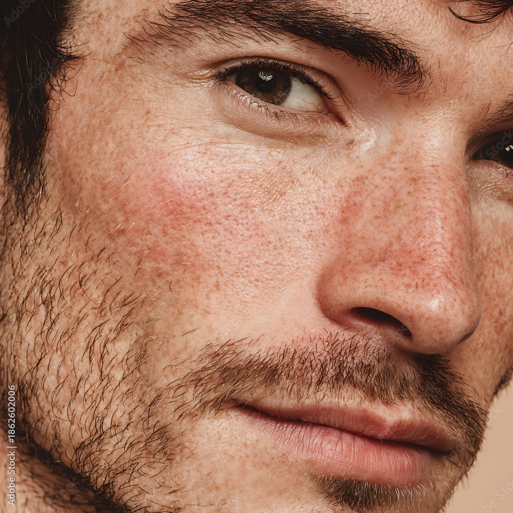 Fototapeta premium Skin with red patches, natural skin tone, suitable for cosmeceuticals, soothing skincare, sensitive skin, and campaigns emphasizing gentleness and confidence in your natural skin.