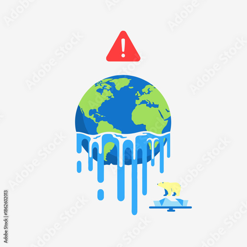 Global Warming Alert: Melting Earth Globe with Polar Bear on Ice Floe