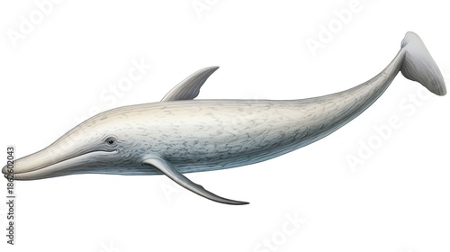 Serene Gray Whale Illustration with Long Snout and Finned Body Swimming in the Ocean