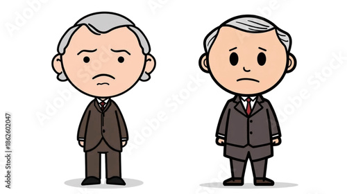 Two Cartoon Businessmen in Suits Depicting Sadness and Disappointment