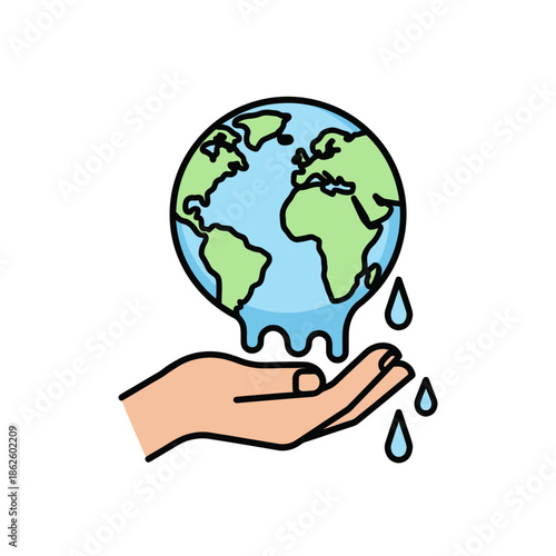 Wallpaper Mural Melting Earth Globe Held in Hand with Dripping Water Drops, Climate Change Concept Torontodigital.ca