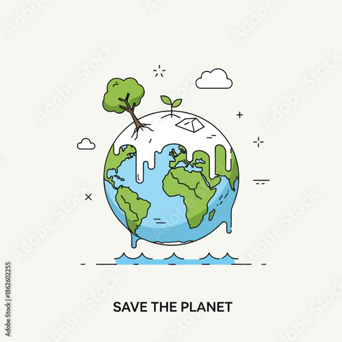 Planet Earth Melting Ice Caps Global Warming Environmental Crisis Concept