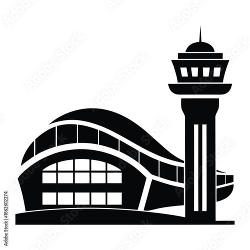 Airport Terminal Silhouette Icon – Transportation Architecture Vector