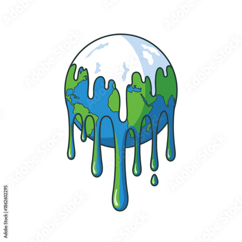 Melting Earth globe icon symbolizing global warming and climate change crisis