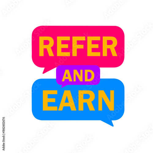 Refer and earn promotion icon illustration in pink and blue colors. PNG