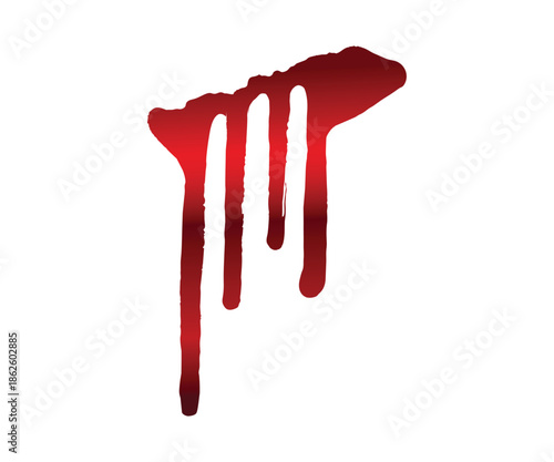 Abstract red blood dripping design element horror sign scary liquid graphic isolated on transparent checkered background