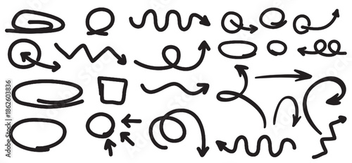 Set vector illustration of hand drawn and curved arrows.  Elevate Your Infographics, Charts, and Presentations with these Playful and Informative Line Marks.