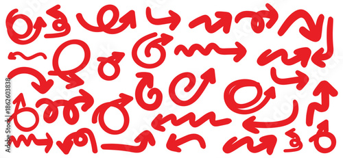 Set vector illustration of hand drawn and curved arrows.  Elevate Your Infographics, Charts, and Presentations with these Playful and Informative Line Marks.