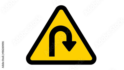 Close-up of a yellow road sign with a black arrow on a white background.
