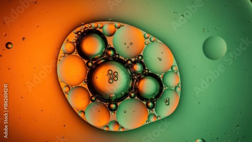 Vibrant abstract background with colorful oil bubbles and gradient effect.