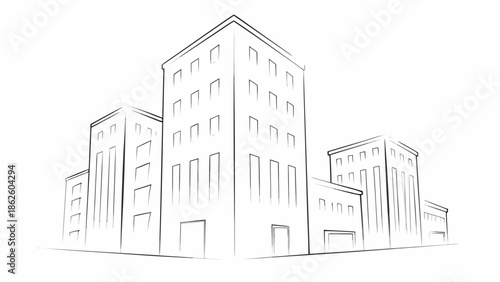 Simple flat vector illustration of urban skyline made of modern buildings