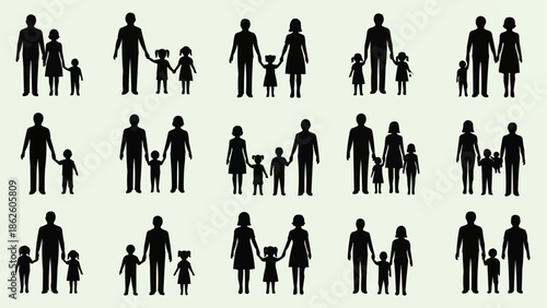Diverse Family Silhouettes Representing Different Family Structures.