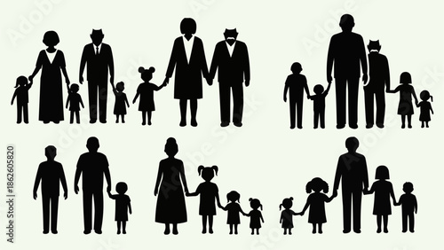 Diverse Family Silhouettes Holding Hands Representing Unity.