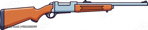A cartoonish pixel art illustration of a hunting rifle with a brown wooden stock and a light blue metal barrel