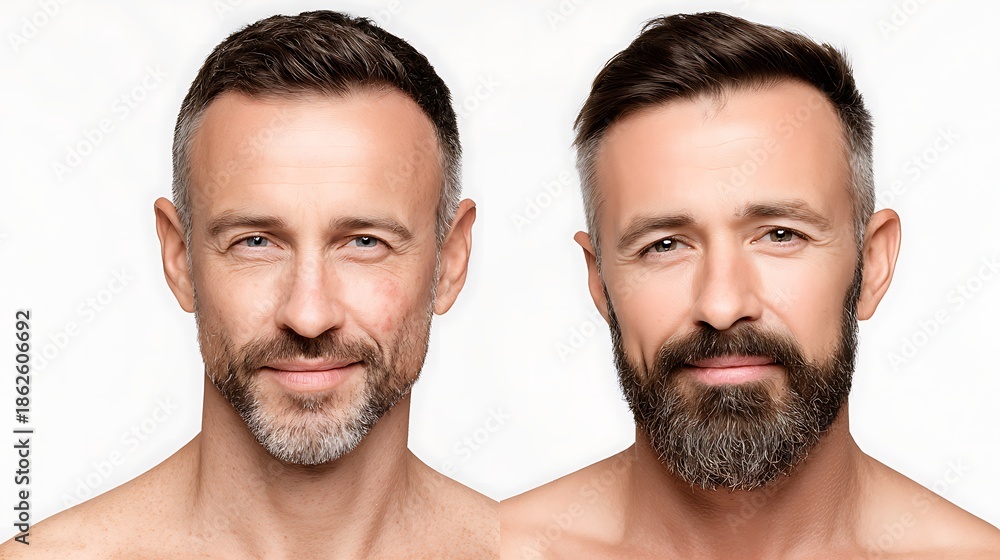 Fototapeta premium A man's skin after shaving shows redness and irritation; a natural skin appearance, ideal for advertising men's aftershave products, cosmeceuticals, and grooming brands focusing on sensitive skin.