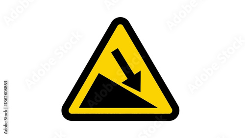 Close-up of a yellow road sign with a black arrow pointing downward on a white background.