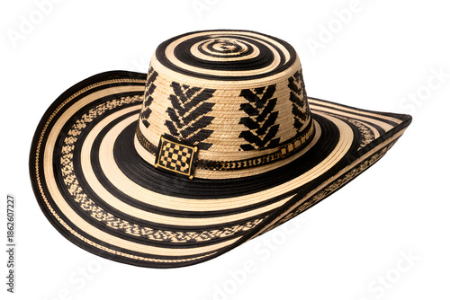 Handmade Colombian style straw hat with striped pattern and artisan texture