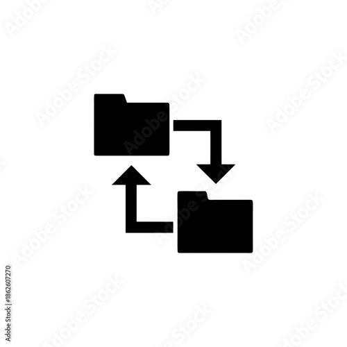 Black silhouette of two folders syncing files on transparent background silhouette sync synchronize file folder arrow down icon symbol transfer exchange move copy data storage