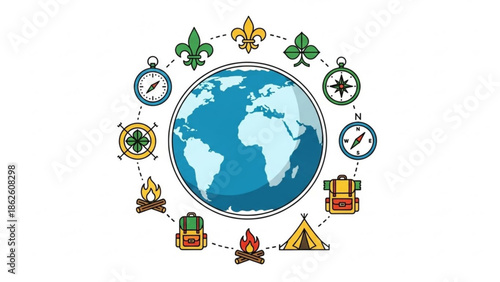 Scouting World Map Symbols Adventure Camping Exploration