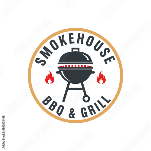 Barbecue Grill Logo with Flames Design.