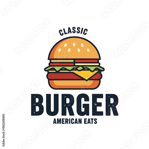 Classic American Burger Illustration Design.
