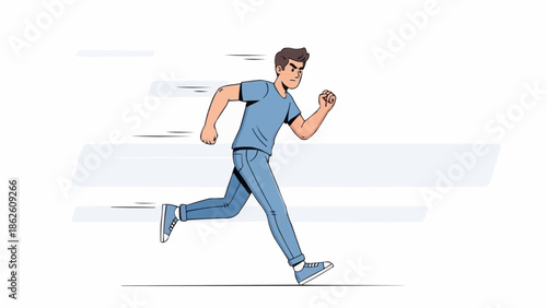 Man running fast with motion blur effect illustration.