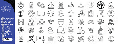 Set of efficiency related line icons. Productivity, optimization, improvement etc efficiency icon design big set vector .