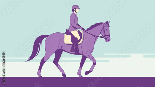 Equestrian Rider on a Purple Horse in Motion.