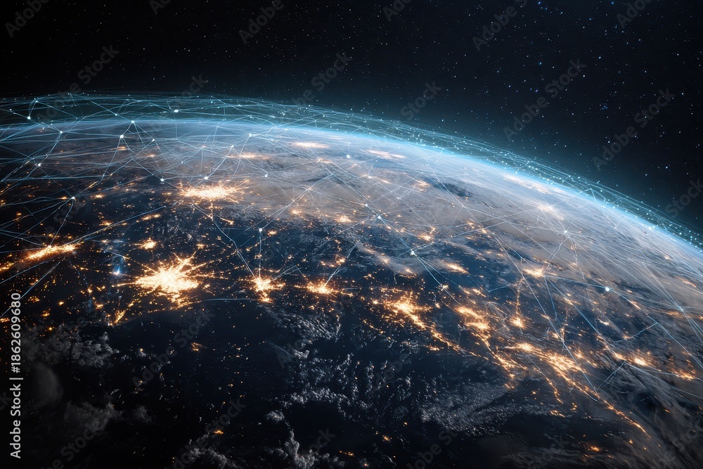 Fototapeta premium Exploration of global communication technology impacting internet business from a satellite perspective