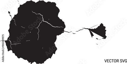 A black silhouette map of an island in vector format