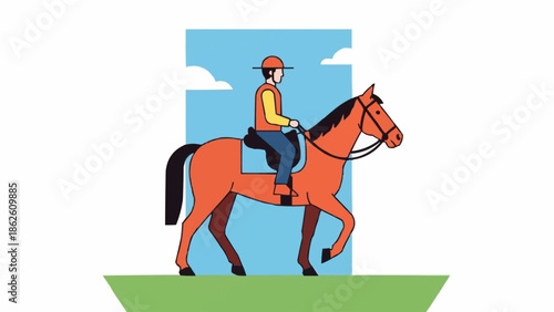 Jockey Riding a Horse in a Field.