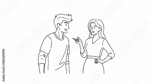 Man and woman talking together in a conversation.