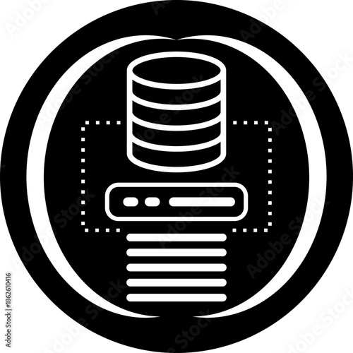 Database Server Icon with Network Connection in Solid Black Style