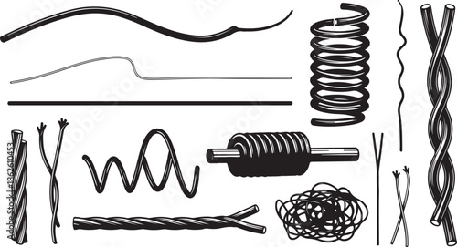 A collection of various metal wire shapes and forms