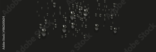 Water rain drops or steam shower isolated on transparent background. Realistic pure droplets condensed. Vector clear vapor water bubbles on window glass surface for your design.