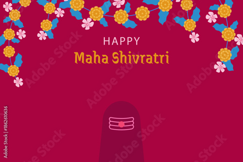 Happy Maha Shivratri festival banner with shiva lingam. Lord Shiva's night. Hindu festival vector illustration.
