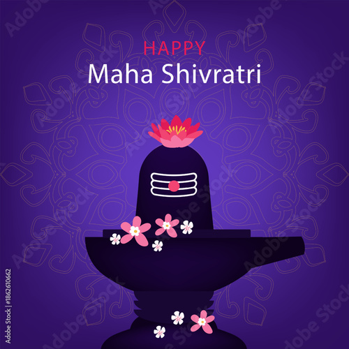 Happy Maha Shivratri festival banner with shiva lingam. Lord Shiva's night. Hindu festival vector illustration.