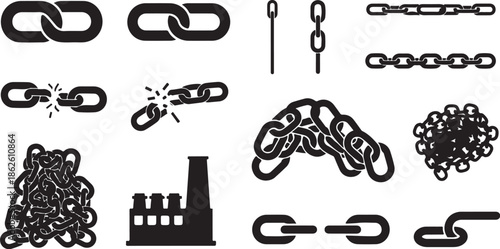 A collection of black chain icons on a white background