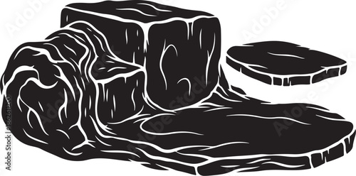 A black and white illustration of cut stone blocks