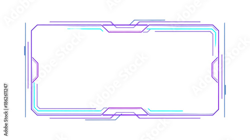 High tech Digital Display Frame with Vibrant Neon Glowing Lines in White Background