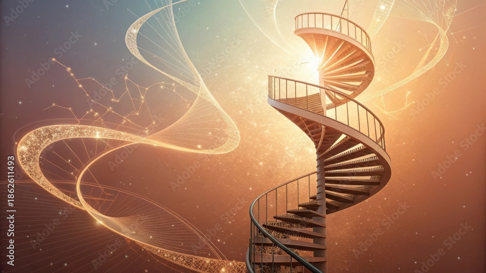 Obraz premium 3D spiral staircase rising in a dreamy abstract background