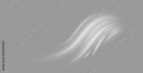 Airflow, white fumes or chilly breeze movement effect, isolated on a transparent background. Realistic vector depiction of abstract wind currents