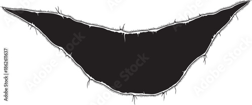 A black torn paper edge on a white background