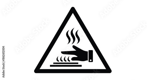 Warning sign depicting a hand near hot surface with rising heat waves