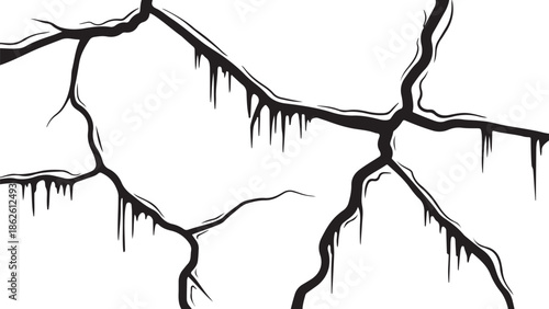 A black and white illustration of cracked earth