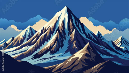 A detailed black and white sketch of mountains, emphasizing their contours and dramatic heights..eps