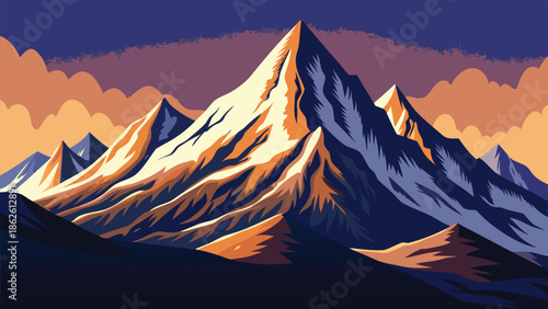 A black and white drawing of mountains, showcasing their peaks and valleys in a minimalist style..eps